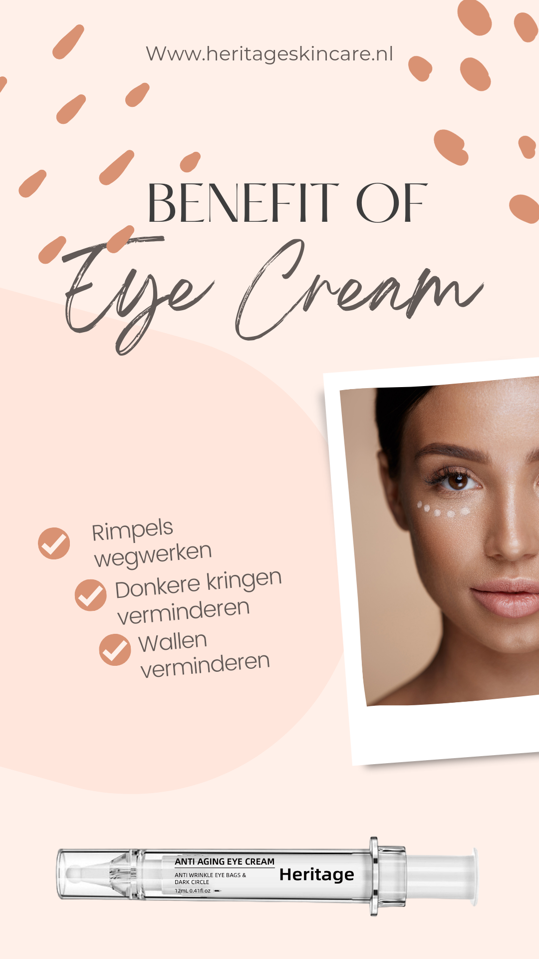 HERIAtGE Anti Aging Eye cream met peptide Tegen donkere kringen, rimpels & wallen - VEGAN