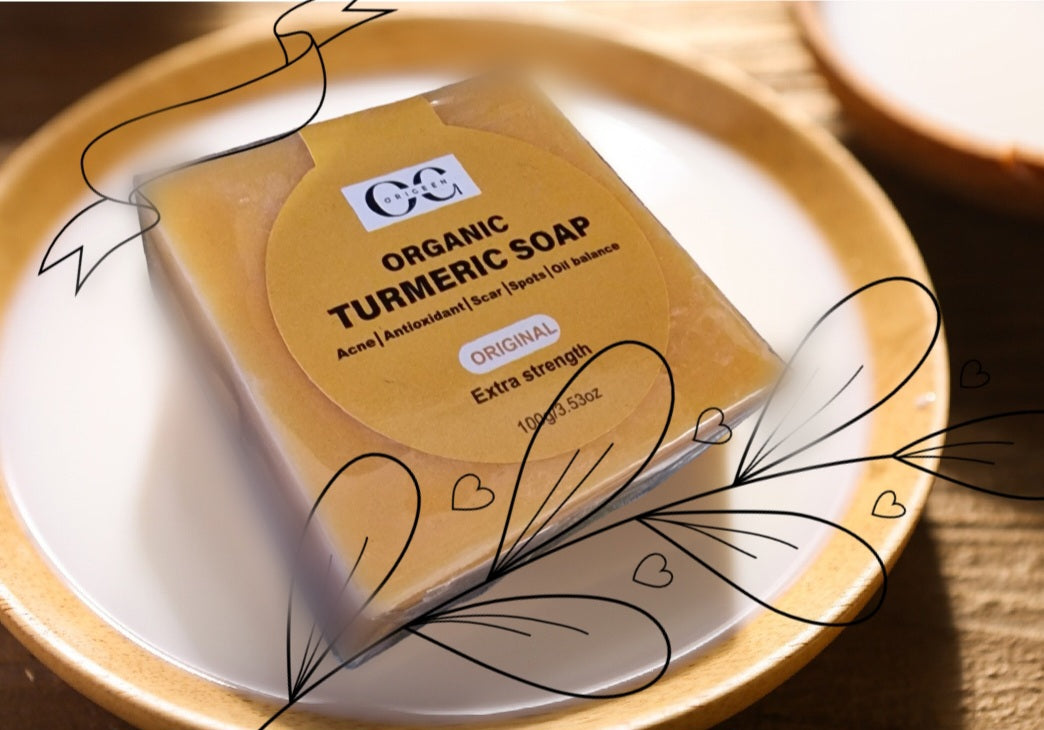 Natuurlijke turmeric zeep voor het verminderen van acne, littekens, acne-pigmentatie en het balanceren van de talgproductie. Geschikt voor dagelijks gebruik voor een stralende en gezonde huid.