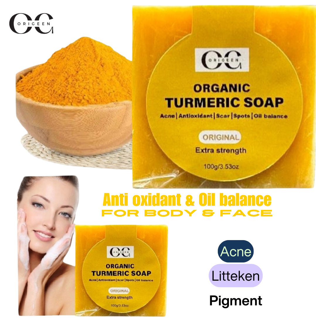 Origeen Organic original Turmeric Zeep Voor anti acne, acne litteken, Pigment vlekken en acne op de rug ( organic )