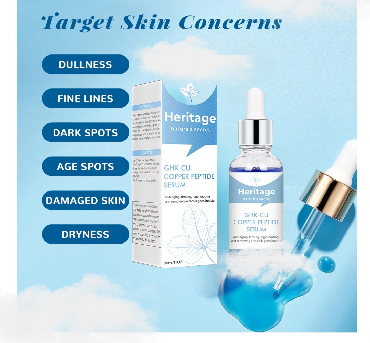 HERITAGE Primary Anti aging serum  met blue copper peptide voor versteviging en anti rimpel,  bevat oxygen