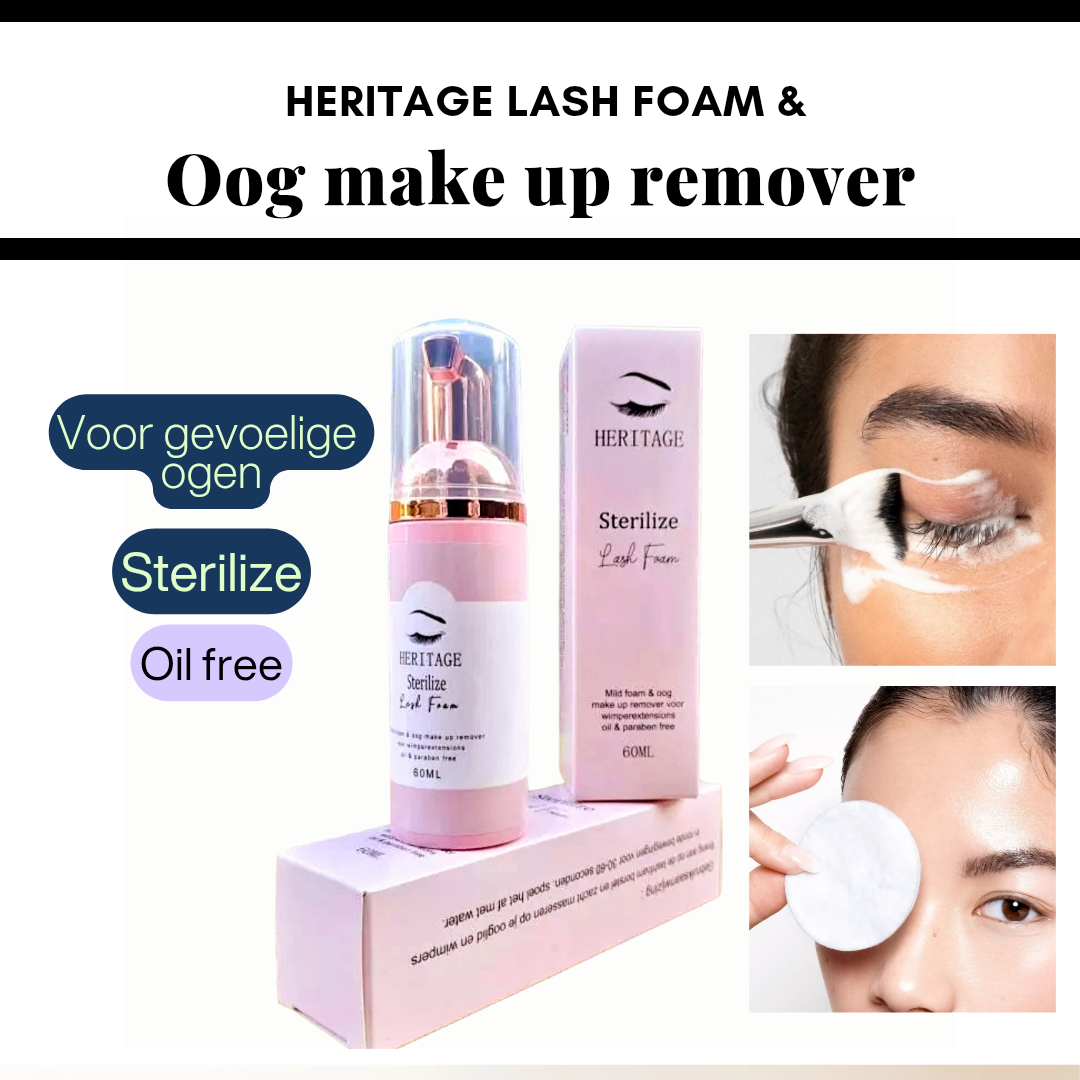 Heritage Oil-Free Lash Cleanser & Oog Make-up Remover – Parabeenvrij, Desinfecteert & Steriliseert – Geschikt voor Gevoelige Ogen & Contactlensdragers – 60 ml