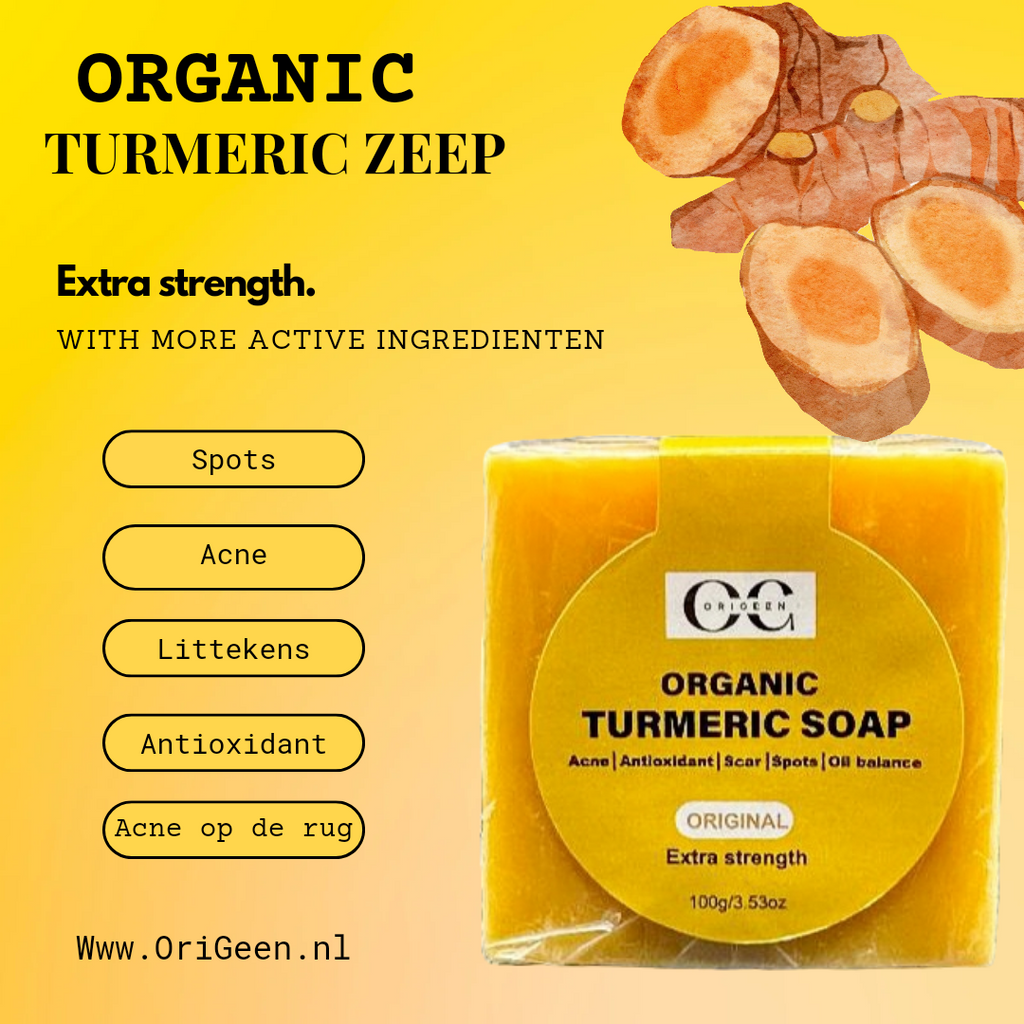 Origeen Kurkuma zeep tegen acne, litteken, acne pigment en sebum balanceren