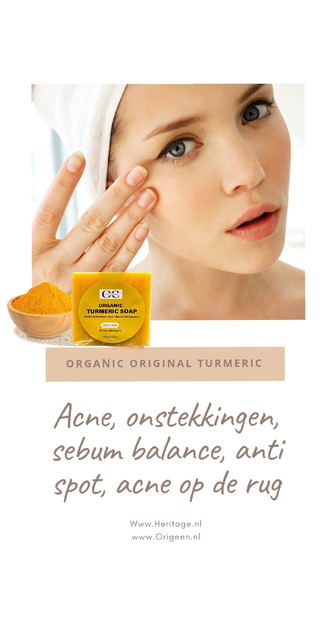 Origeen Organic original Turmeric Zeep Voor anti acne, acne litteken, Pigment vlekken en acne op de rug ( organic )