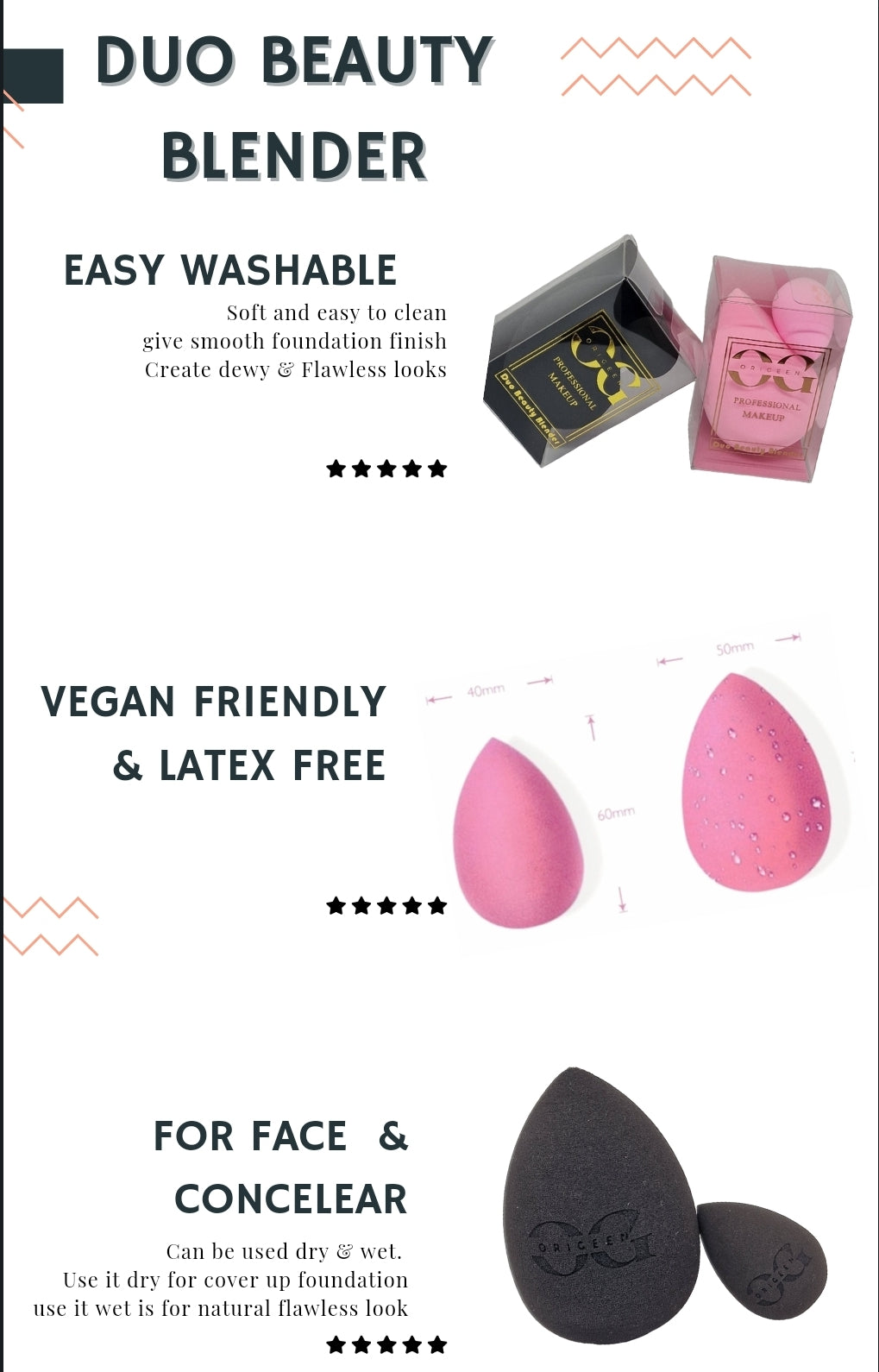 Origeen Set van 2 Professionele Beauty Blenders – Foundation & Concealer | Latexvrij, Vegan & Perfect voor Contouren | Zijdezachte Make-up Spons voor een Vlekkeloze Finish