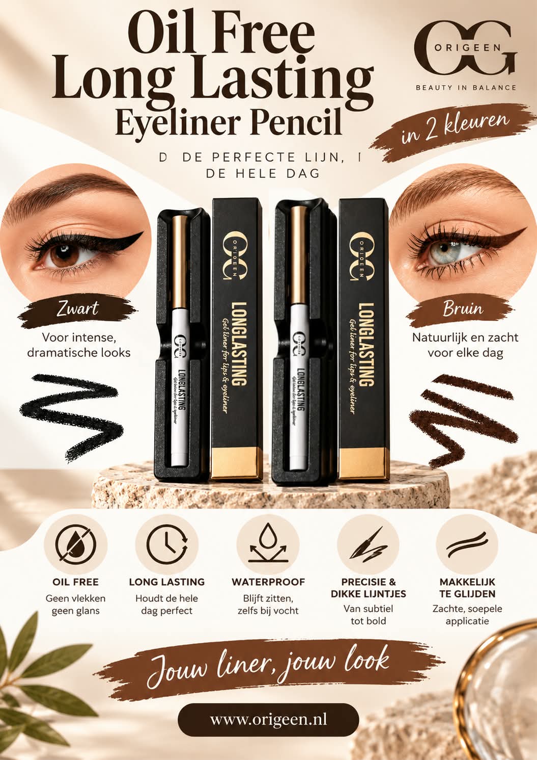 Oil free long lasting eyeliner In Bruin of Zwarte kleur